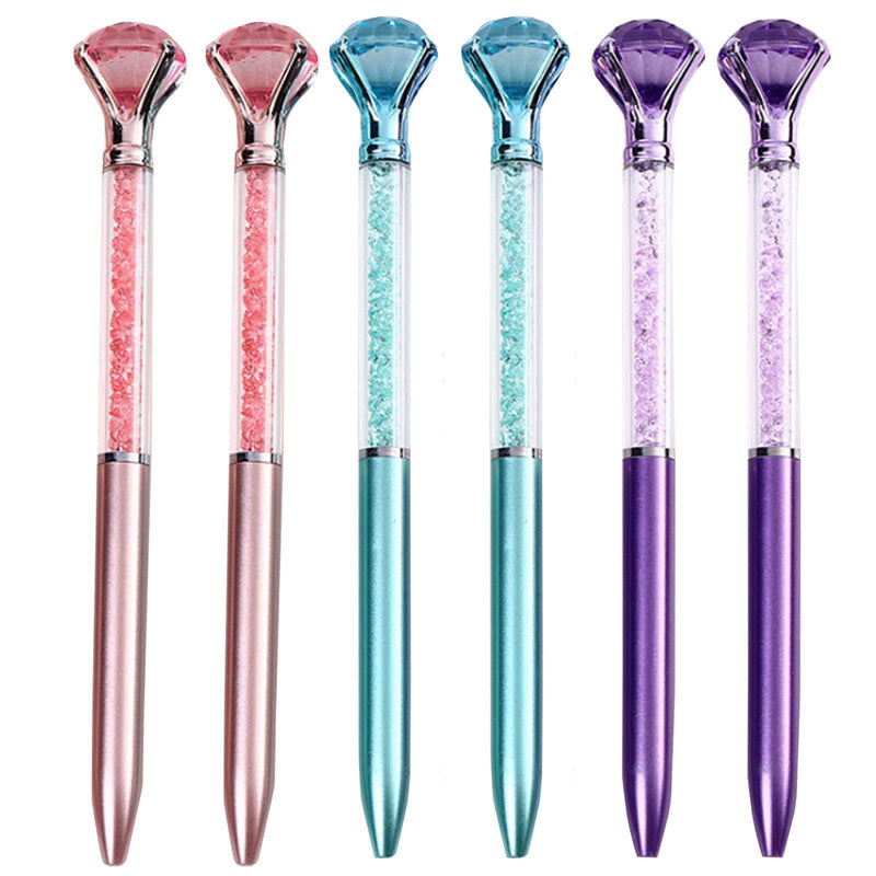 Danse Jupe 6 Pcs Big Crystal Diamond Pens,Bling Metal Ballpoint Pen with Refills,0.7 mm,Blue Ink Office Supplies Gift Pens for Christmas Bridesmaid Wedding Birthday Pink&Purple&Blue 5572 Pink & Purple & Blue