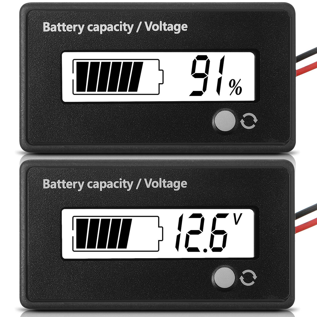 DC 12V 24V 36V 48V 72V Battery Capacity Voltage Meter with Alarm, Battery Capacity Gauge Indicator, Battery Gauge Monitors, -Acid and Lithium ion Battery Tester for Car Vehicle (White Light) White Light