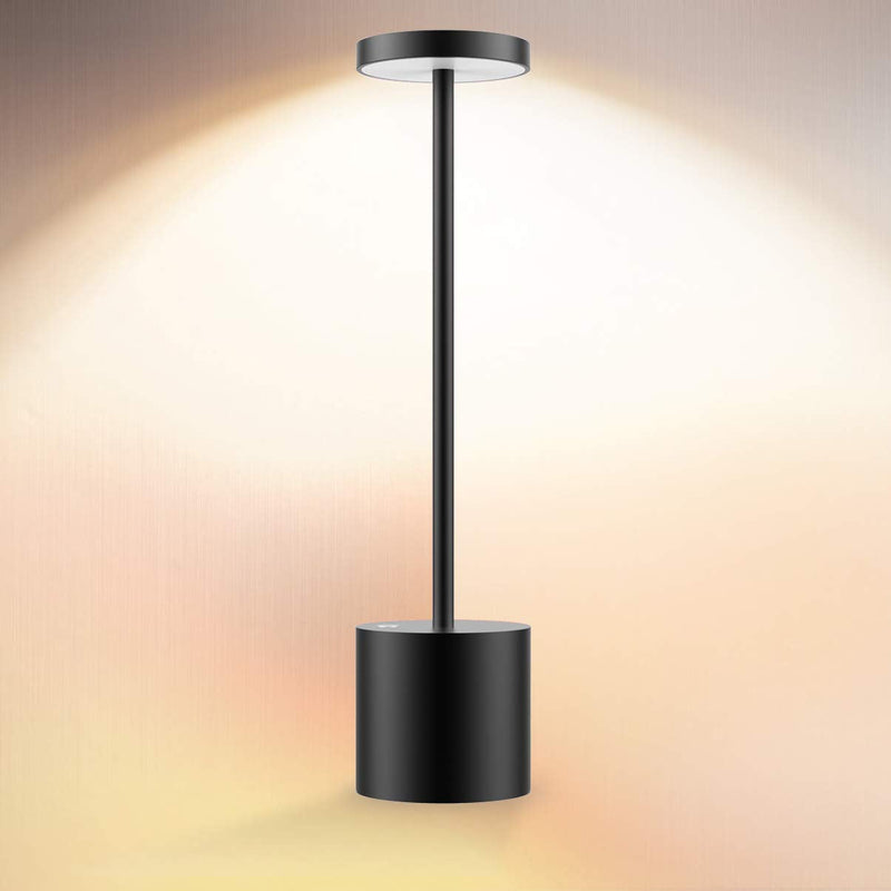 Cordless Table Lamp, LED Metal USB Rechargeable 6000mAh 2-Levels Brightness Night Light Desk Lamp Reading Lamp for Restaurant/Bedroom/Dormitory Black