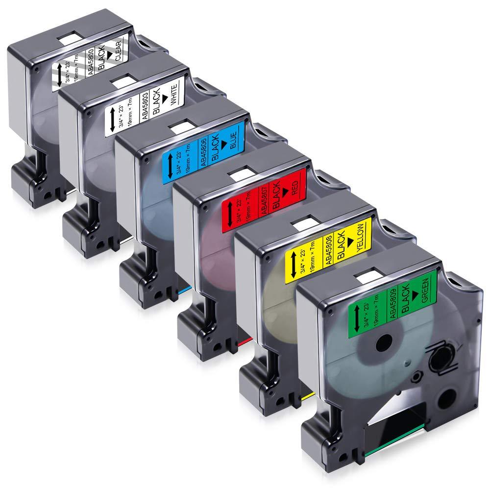 Absonic Compatible Label Tape for Dymo D1 45800 45803 45806 45807 45808 45809 3/4" Cassette Tape for LabelManager 420P 450D 360D 350 PnP Wireless LabelPoint 350 LabelWriter 450 Duo, 19mm x 7m, 6-Pack