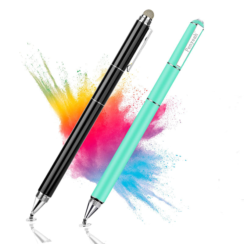 Penyeah 4-in-1 Multi Tips Black Stylus Pens for Touch Screens Bundle with Blueish Green Diamond 4-in-1 Flocked Fiber Tip Multi Tips Stylus