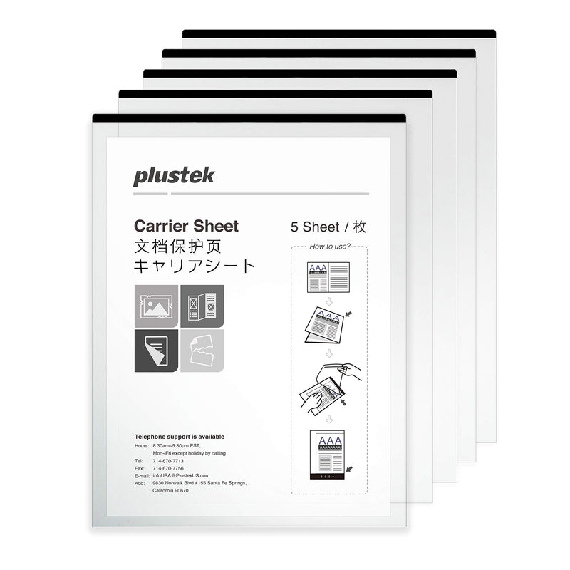 Plustek A4 / Letter Size Document Carrier Sheets (Pack of 5) - Protects Fragile Paper and A3 Size Document by Foldingâ€¦