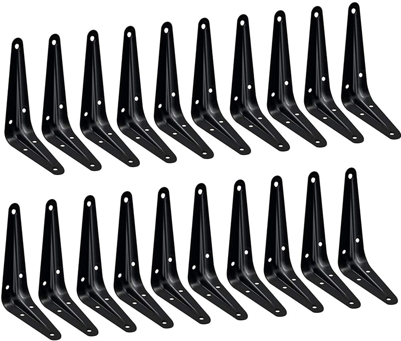 20 Pack Shelf Brackets 4 x 3 Inch, Heavy Duty Black Metal Floating Shelf Bracket, Rustic Farmhouse Decorative Iron L Bracket, J Brackets Wall Angel Corner Brace for Wood Shelves 4 x 3 inch- 20 Pack