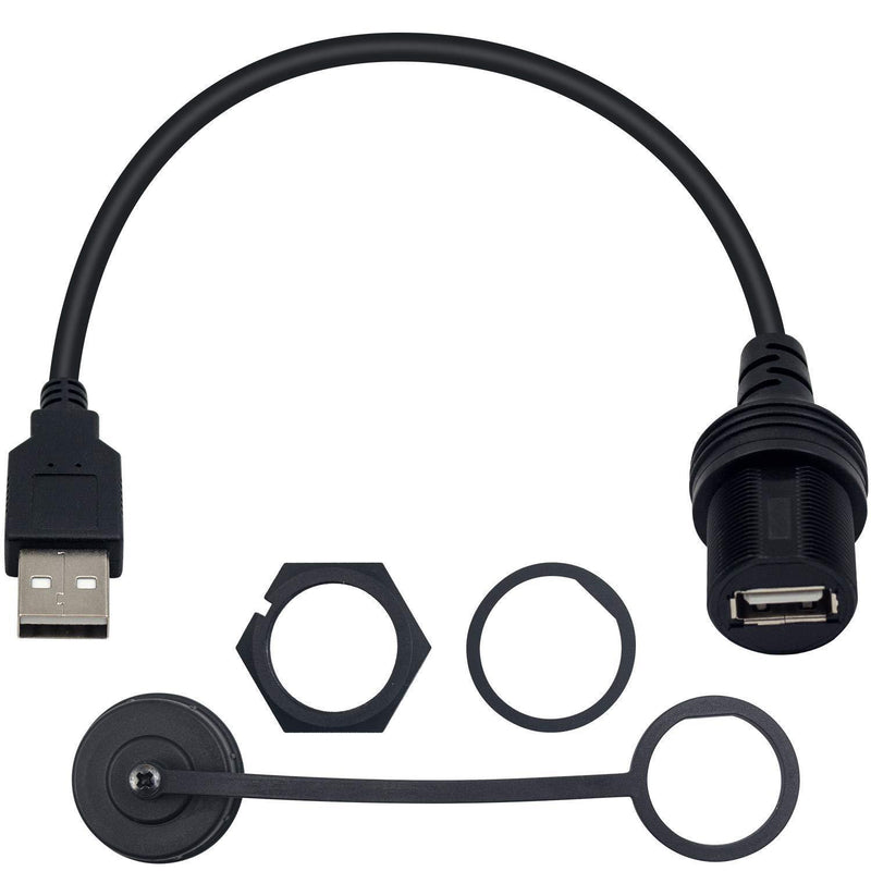 Duttek USB Flush Mount Cable, Round Single Port USB 2.0 Panel Flush Mount Extension Cable with Buckle for Car Truck Boat Motorcycle Dashboard 30cm/12 inch USB2.0