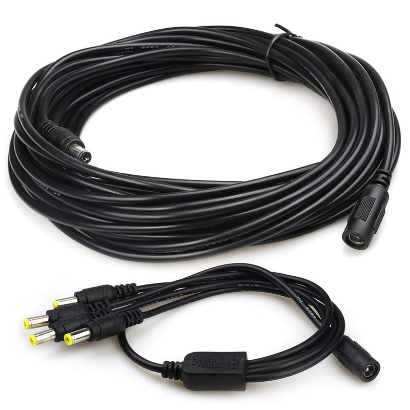 LEOU (26ft) Power Extension Cable for CCTV Surveillance Camera/IP Camra/DVR standalone/LED Light bar. (with DC Power Cord, 1 Female to 4 Male 5.5mm X 2.1mm Camera Splitter Cable)