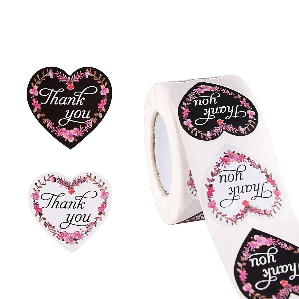 500Pcs Floral Thank You Stickers,5 Different Designs,1Inch Stickers for Wedding Favors and Party Handmade Stickers Envelope Seal Stationery Sticker (1 ROLL(Black&White)) 1 ROLL(Black&White)