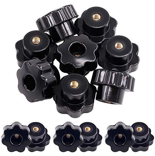 Mardatt 15Pcs M4 Star Knob Clamping Handle Nut Through Hole Set Brass Female Threaded Handle Screw On Knob Grip Black Plastic M4 x 15pcs