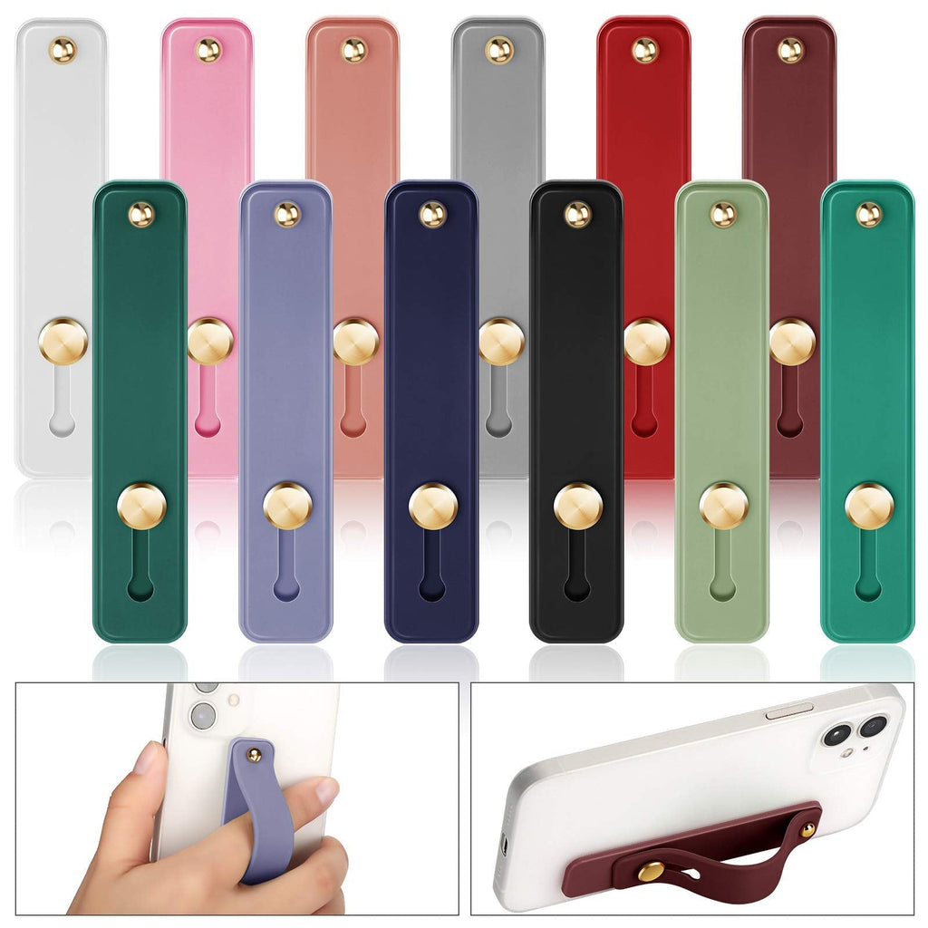 Weewooday 12 Pieces Phone Grip Strap Telescopic Finger Strap Bracket Portable Phone Finger Kickstand Strap Phone Grip Holder Silicone Mobile Phone Grip Stand for Most Smartphone and Tablets