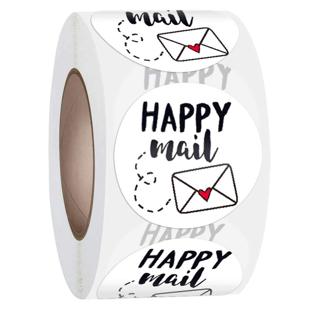 1" Happy Mail Thank You Roll Stickers for Packaging Sealing, Cute Package Labels, Envelope Seal with Heart, Thank You Roll Stickers for Greeting Cards, Bags Boxes, Ideal for Crafters & Online Sales