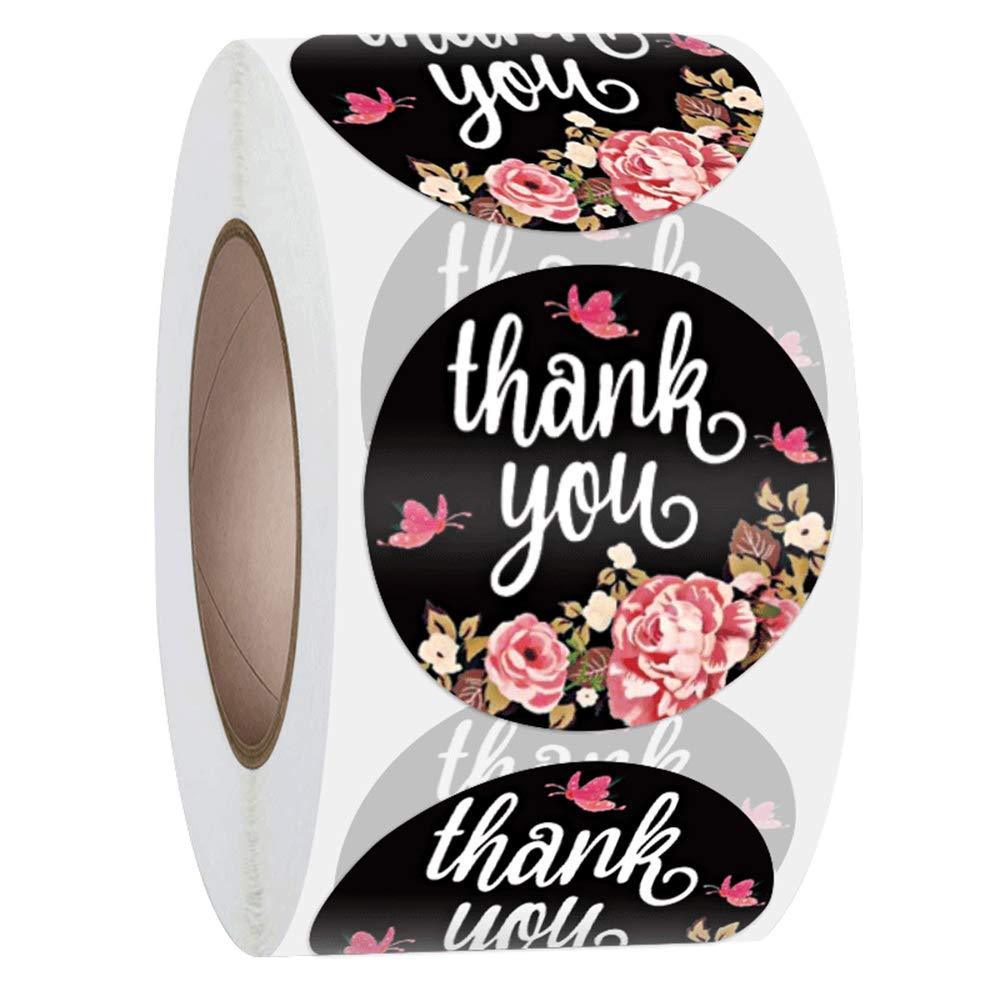 1" Floral Thank You Roll Stickers 500 Pcs, Thank You for Your Order Stickers Labels for Handmade Goods Small Business Owners, for Small Wedding Birthday Christmas Thanksgiving Party