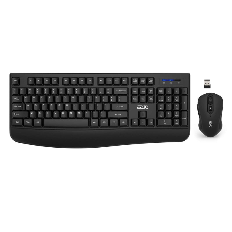 Wireless Keyboard and Mouse Combo, EDJO 2.4G Full-Sized Ergonomic Computer Keyboard with Wrist Rest and 3 Level DPI Adjustable Wireless Mouse for Windows, Mac OS Desktop/Laptop/PC black