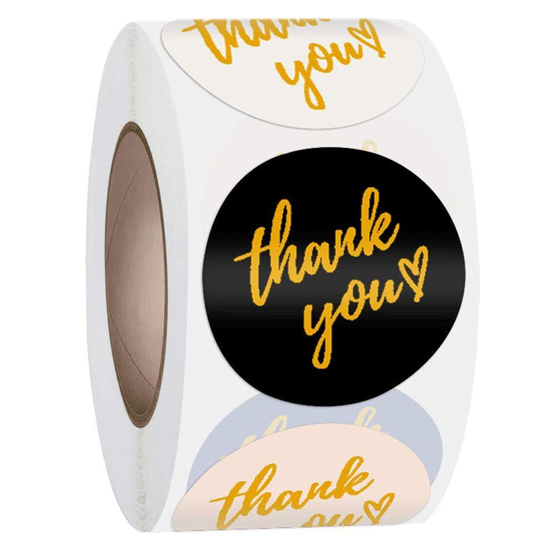 1" Gold Foil Design Thank You Roll Stickers 500 Pcs, 4 Designs, Thank You for Your Order Stickers Labels for Handmade Goods Small Business Owners, for Small Wedding Birthday Christmas Party