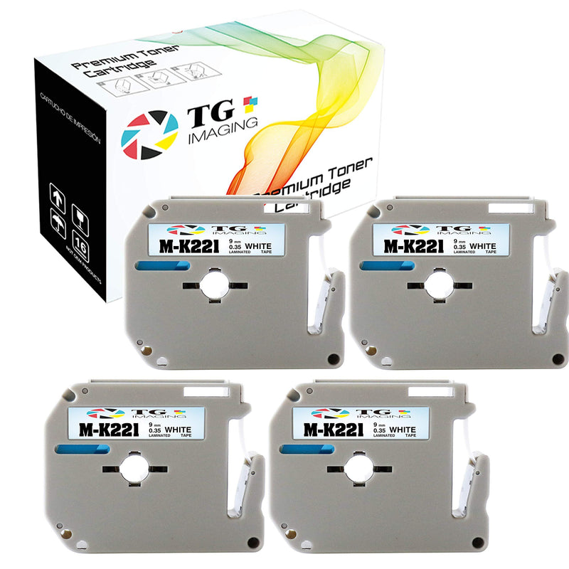 (4 Pack, 9mm) Compatible P-Touch M-K221 Label Tape PT-85 (Black and White) for Brother P-Touch PT-55 PT-65 PT-70 PT-80 PT-90 Labelers, Sold by TG Imaging