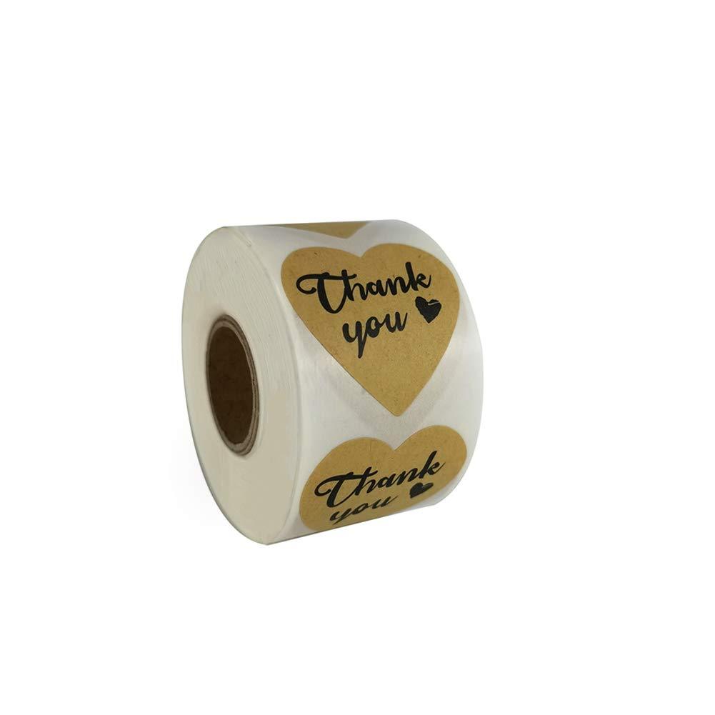 Thank You Stickers, Natural Kraft Appreciation Labels 1.5” Heart Shaped Sticker for Decorative Sealing Bags, Boxes, Greeting Cards, Ideal for Crafters & Online Sales, 500 Labels Per Roll Love 1.5 Inche