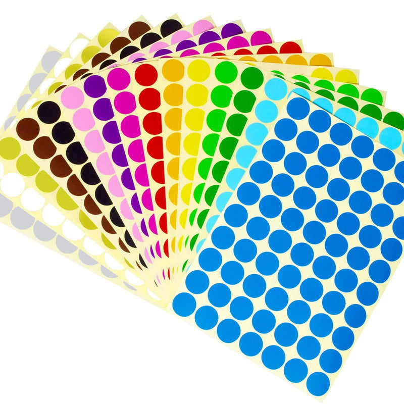 1050 PCS 3/4" Round Color Coding Circle Dot Labels Color Coding Labels Stickers Removable Print or Write for Office Student Classroom Assorted 15 Colors 19mm