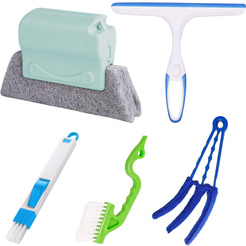 9 Pcs Window Cleaning Kit, Window Cleaning Brush Crevice Cleaning Tools Window Blind Duster Shower Squeegee Handle Groove Gap Brush, Cleaning Tools for Baseboard, Window or Sliding Door Track Package B