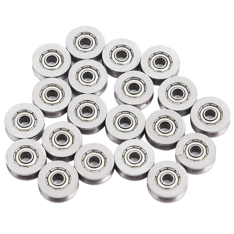 V Groove Bearing, Small Grooved Bearing Pulleys 3x12x4mm, V Groove Track Wheels, Small Fixed Pulley Bulk, V623zz Carbon Steel Replacement for Rail Track Linear Motion System, 20pcs