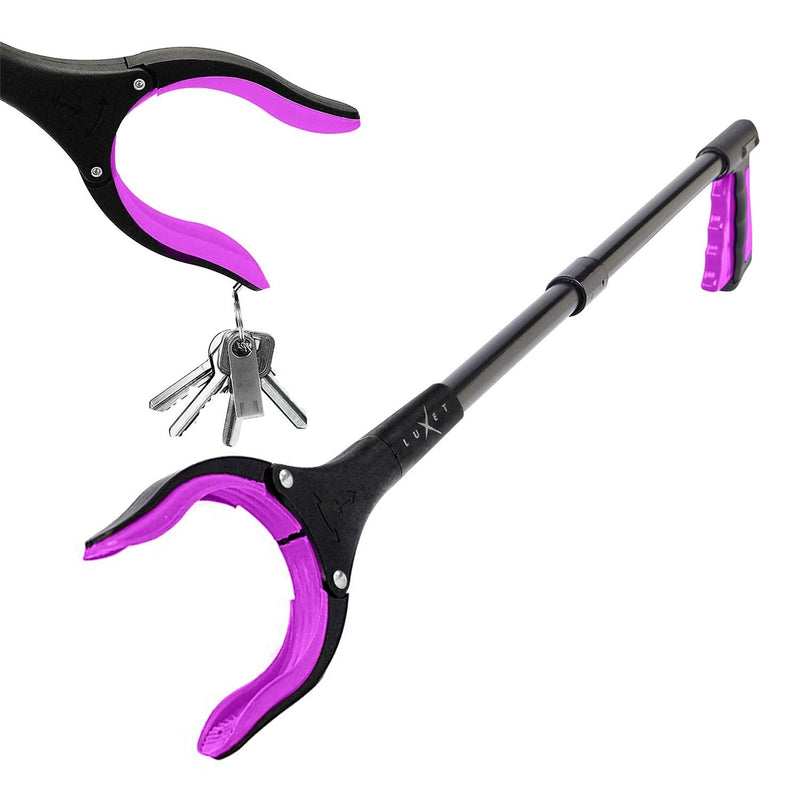 Grabber Reacher Tool - Long 32 Inch (Pink) Aluminum Foldable Pick Up Stick - Strong Grip Magnetic Tip for Store Shelves, Lightweight Trash Picker Claw Reacher Grabber Tool for Elderly - by Luxet Pink
