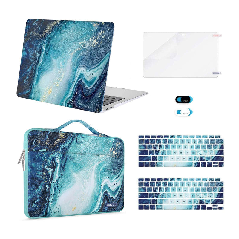 MOSISO Compatible with MacBook Air 13 inch Case 2020 2019 2018 Release A2337 M1 A2179 A1932 Retina, Plastic Creative Wave Marble Hard Shell&Sleeve Bag&Keyboard Skin&Webcam Cover&Screen Protector, Blue