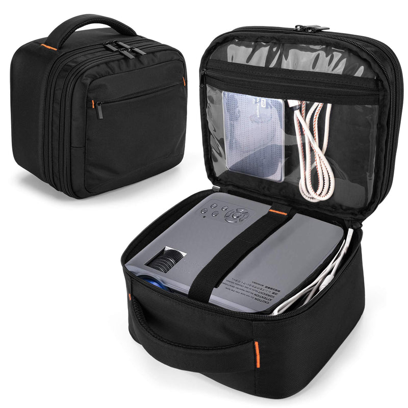 CURMIO Double Layers Projector Case, Mini Projector Carrying Bag with Detachable Divider Compatible with DR.J Professional and QKK Mini Projector, Black Double Layer