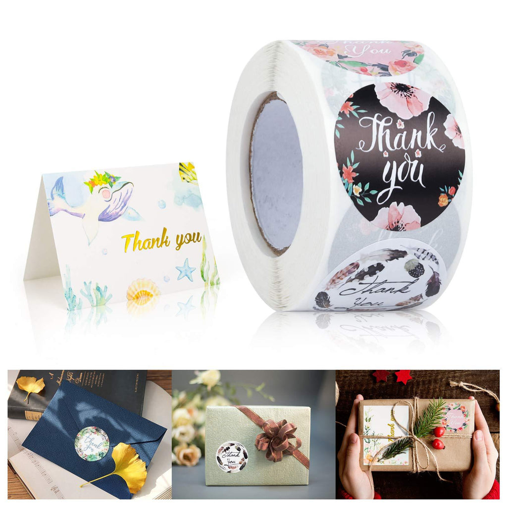 Thank You Stickers Roll, Cute Thank You Stickers Small Business 1.5" Stickers Stamp, 8 Designs 500 Labels and 10 Blessing Cards for Bubble Mailers,Packaging Bags,Boxes,Envelopes,Gifts (Stickers)