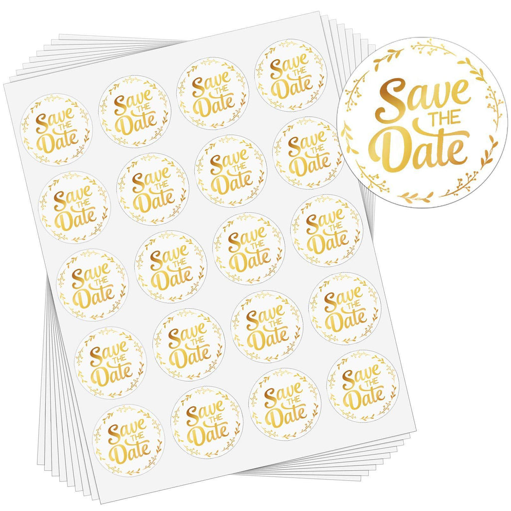 400 Pieces Save The Date Envelope Seal Sticker Party Invitation Label Sticker Gold Foil Transparent Stickers Round Self Adhesive Labels for Wedding Birthday Valentines Baby Shower, 1 Inch