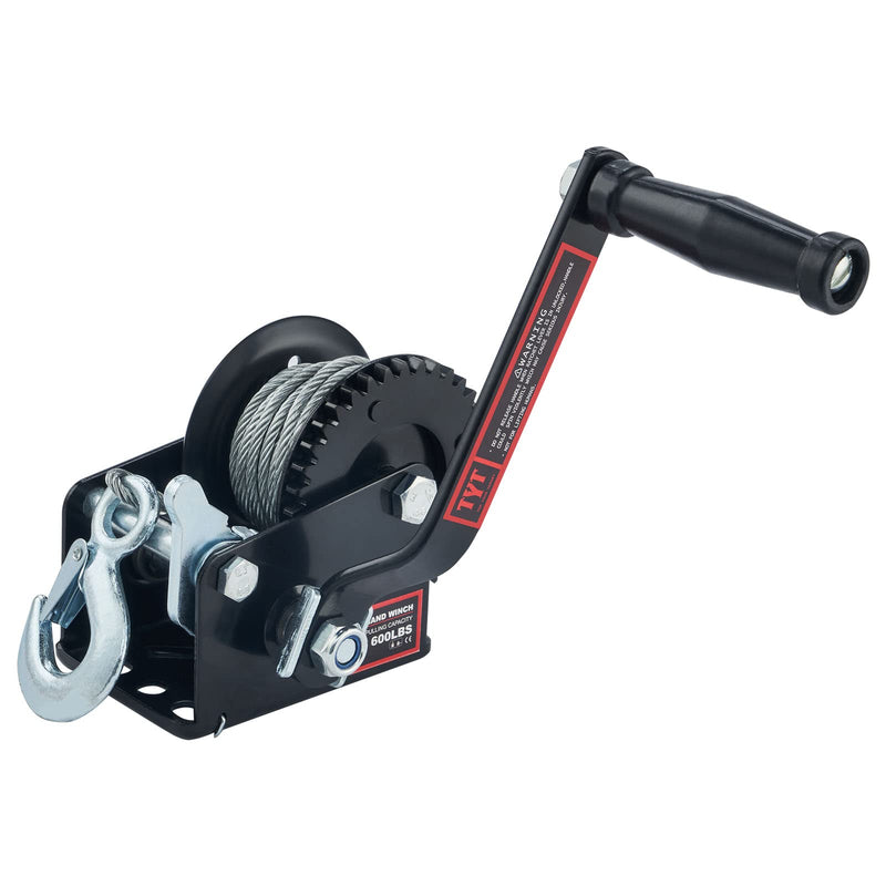 TYT 600LB Boat Trailer Winch with 6M Steel Wire, Hardened Steel Gear Heavy Duty Hand Winch, Operated Two-Way Ratchet Cable Winch, Ratio 3.2:1 Crank Small Winch for ATV UTV Marine Jet Ski Trailer Winch 600lb Cable Winch - Black