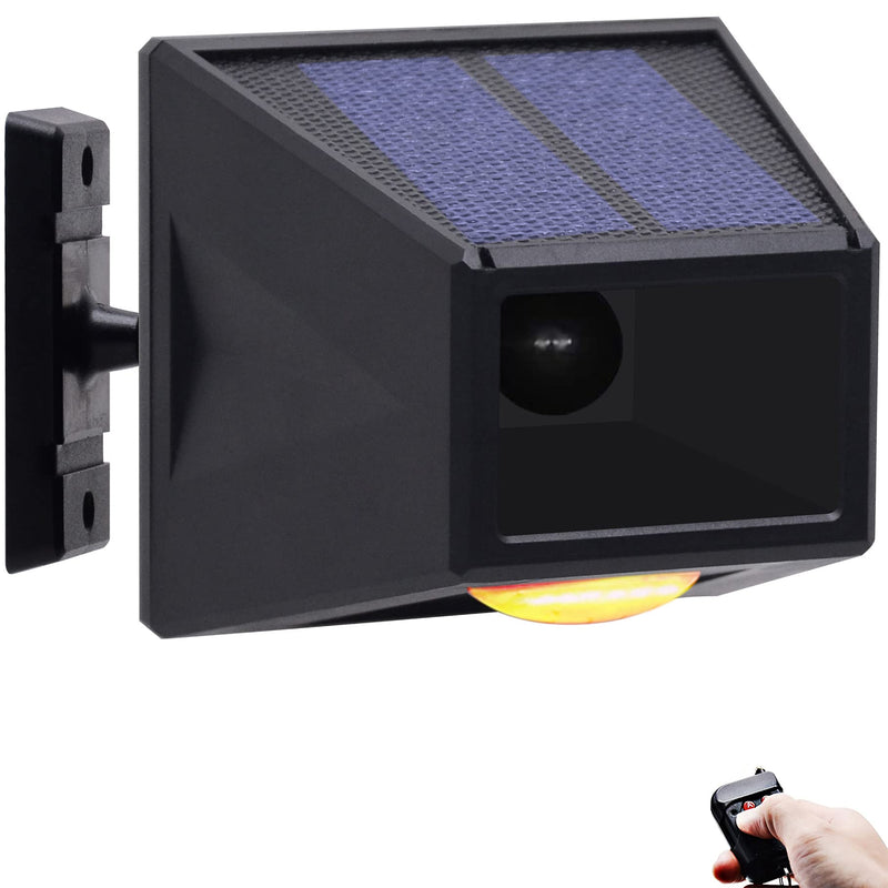 Upgraded Smart Solar Strobe Light with Motion Detector Solar Alarm Light with RF Remote 129db Sound Security Siren Light IP65 Waterproof 24 Hours+Night Mode for Home, Farm,Barn,Villa,Yard- Black