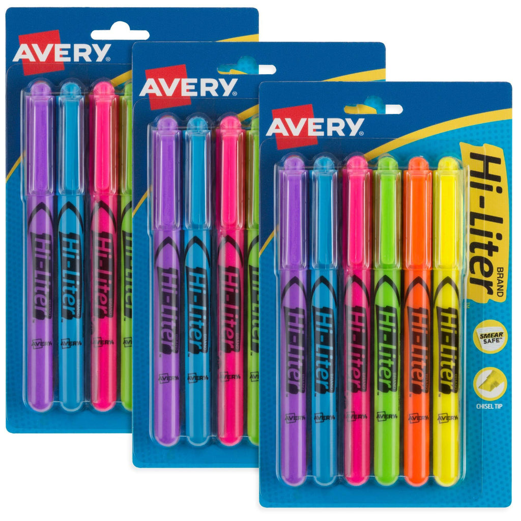 Avery Hi-Liter Pen-Style Highlighters, Chisel Tip, 6 Highlighters, Assorted Colors, 3 Packs (25602) 18 Highlighters