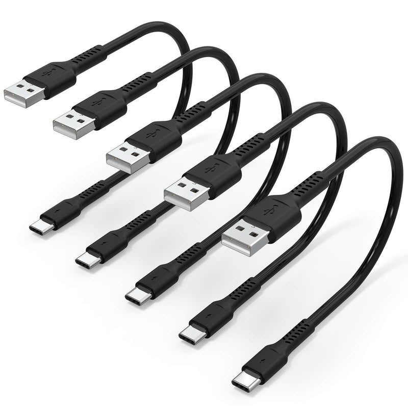 1 Foot Short USB C Cord Fast Charge 5 Pack Durable USB A to USB Type C 3A Fast Charging Cable for Charging Station Compatible with Samsung Galaxy Note 20 A20 A51 S10 S20 Plus Ultra LG Stylo K51 1 Foot black