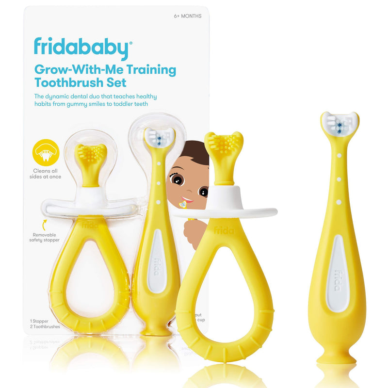 Grow-with-Me Training Toothbrush Set | Infant to Toddler Toothbrush Oral Care for Sensitive Gums by Frida Baby Grow-with-Me Training Toothbrush SetÂ Â (6M+)