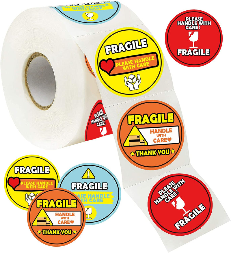 Fragile Shipping Sticker Please Handle with Care Label,4 Bright Colors Adhesive Warning Labels for Shipping or Packing,2 Inch 500 Pcs Per Roll.