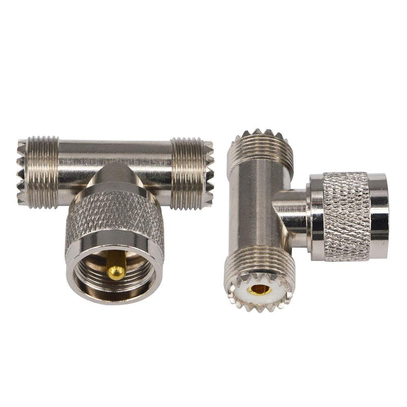 BOOBRIE 2-Pack UHF Male PL-259 to Dual UHF Female SO-239 Adapter UHF T Shape Triple Connector RF Coaxial Splitter for CB Ham Radio/Antenna/Broadcast/Scanner/WiFi