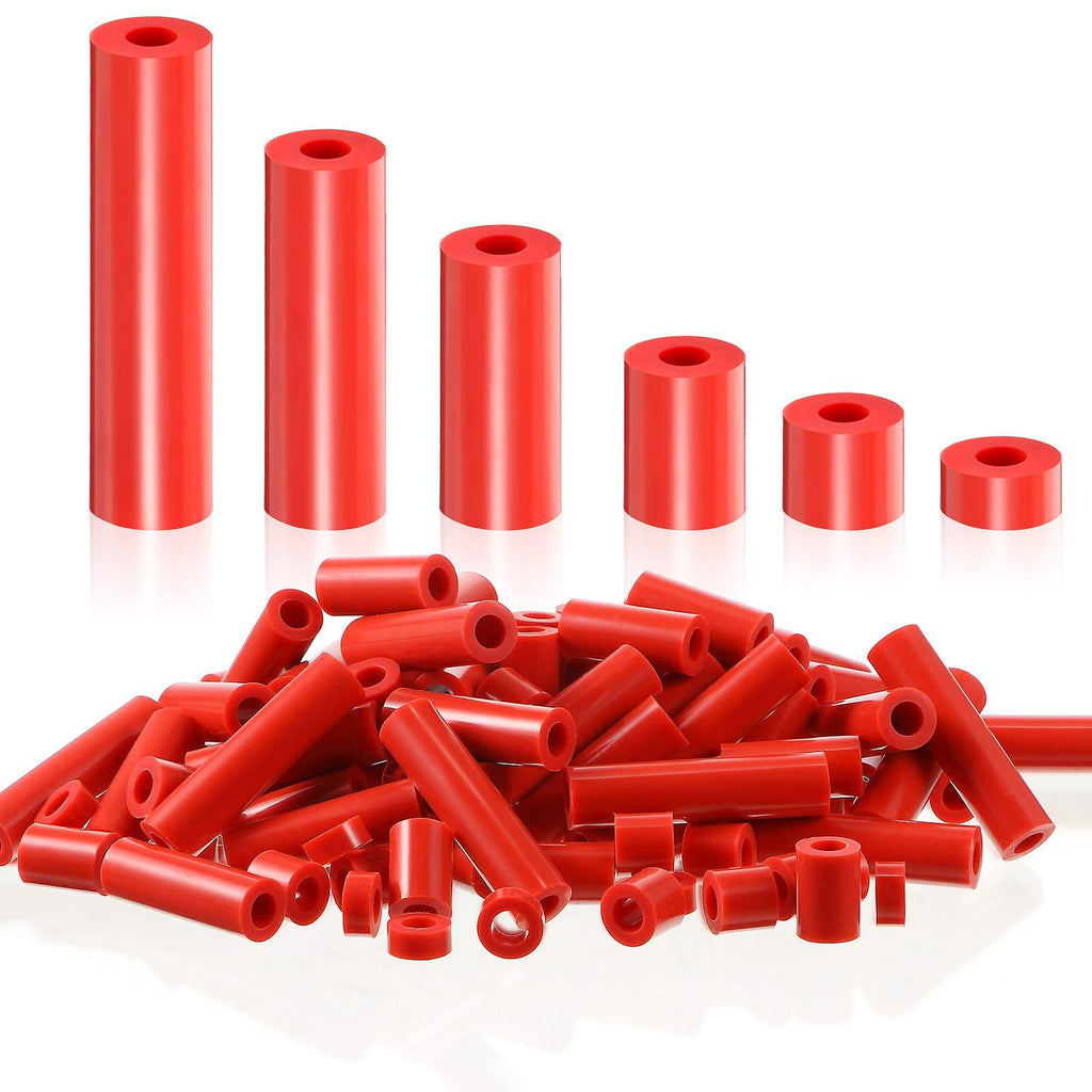 120 Pieces Outlet Screw Spacers Rubber Round Spacer for Electrical Screws Switch and Receptacle, 6 mm Inner Diameter, 6 Different Length (Red) Red