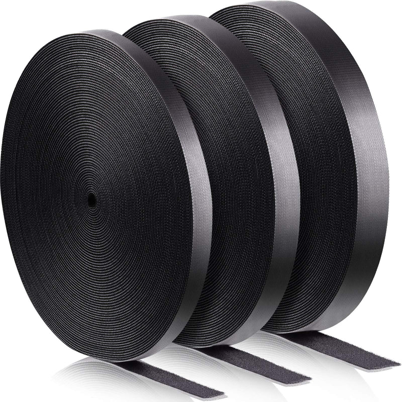 3 Rolls Fastening Tape Cable Ties Reusable Fastening Nylon Tape 1 Inch 1/2 Inch 3/4 Inch Double Side Hook Roll Hook and Loop Straps Wires Cords Management Wire Organizer Straps, 30 Yards (Black)