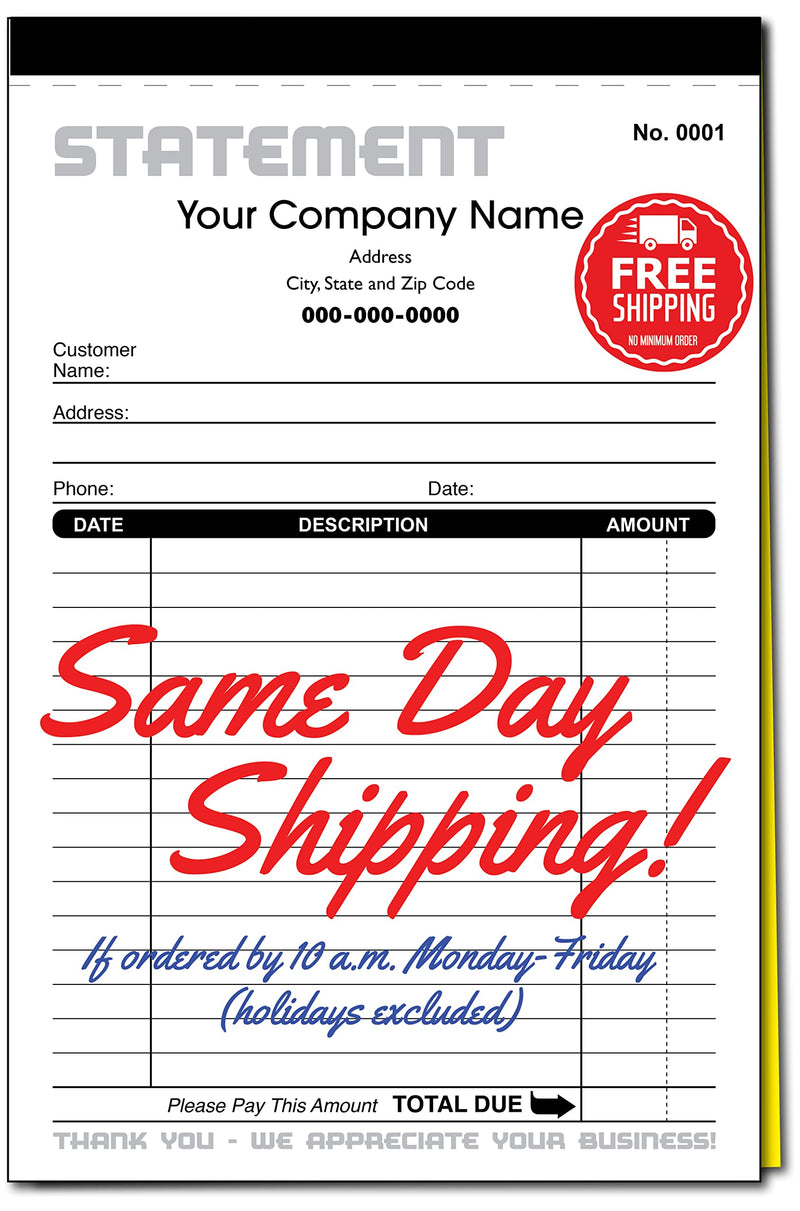 Custom Statement - Personalized Duplicate Carbonless Form with Your Company Name - 2 Books (100 Sets) Numbered