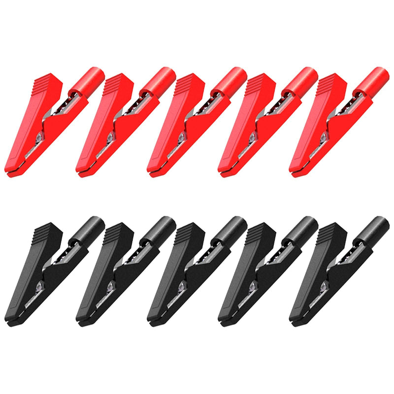 Goupchn Insulated Alligator Clips Electrical 10PCS Red Black Crocodile Clamps for 2mm Test Probes, 2mm Banana Plugs 10PCS Red + Black