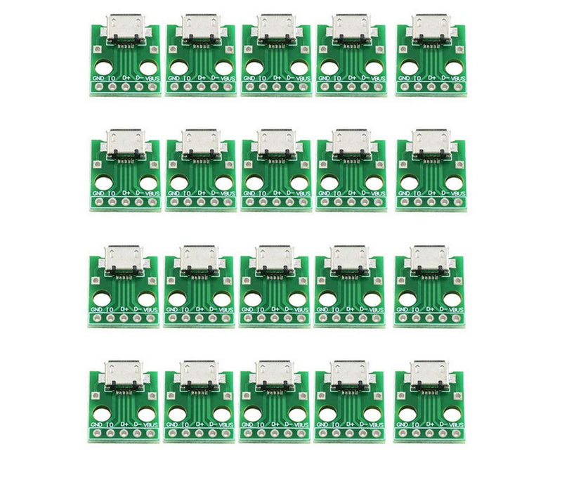 Chironal 20PCS Robot MICRO USB To DIP Adapter 5pin Female Connector B Type PCB Converter Pinboard Breadboard Switch Board SMT Mother Seat