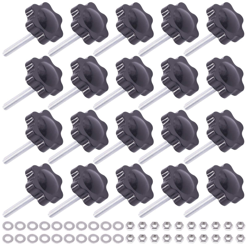 Mardatt 20 Sets M4x30mm Star Knobs Male Thread Clamping Knob Screw Hand Tightening Knob Quick Removal Replacement Parts with 304 Stainless Steel Hex Nuts and Flat Washers M4 x 30mm