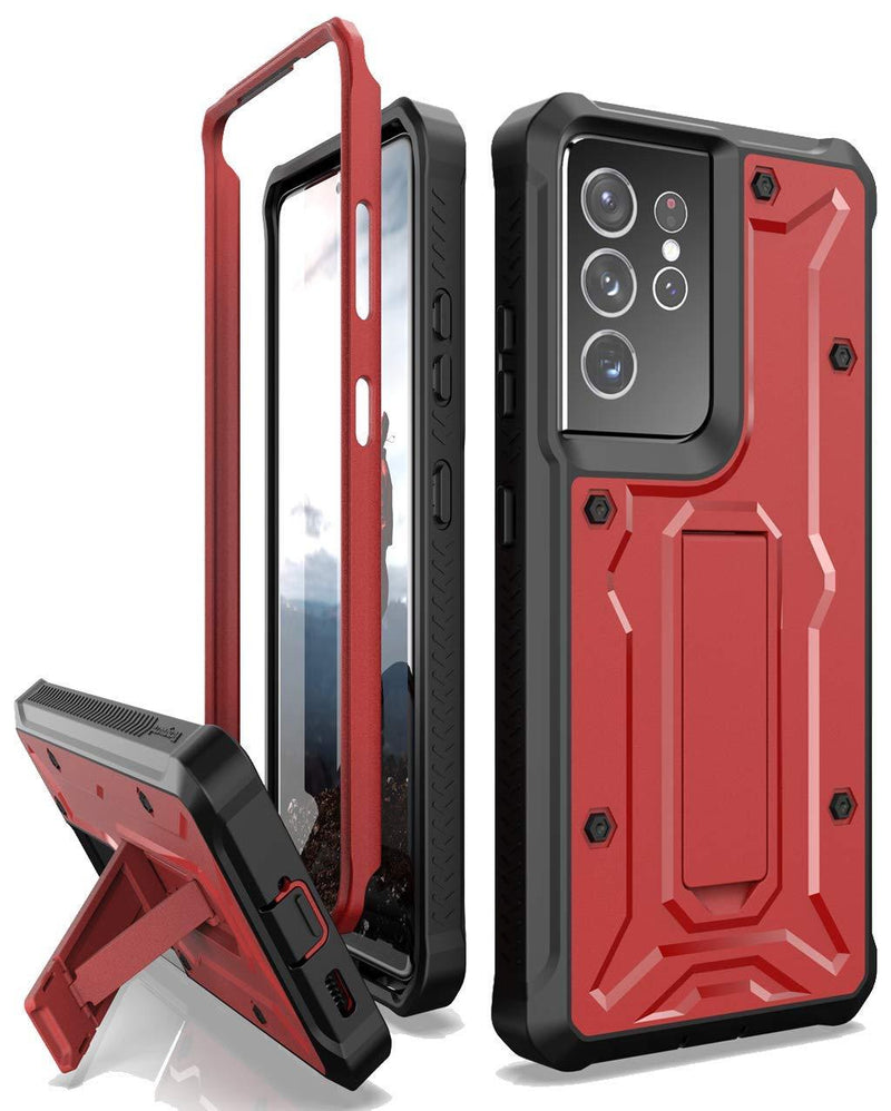 ArmadilloTek Vanguard Case Compatible with Samsung Galaxy S21 Ultra, Military Grade Full-Body Rugged with Built-in Kickstand [Screenless Version] - Red