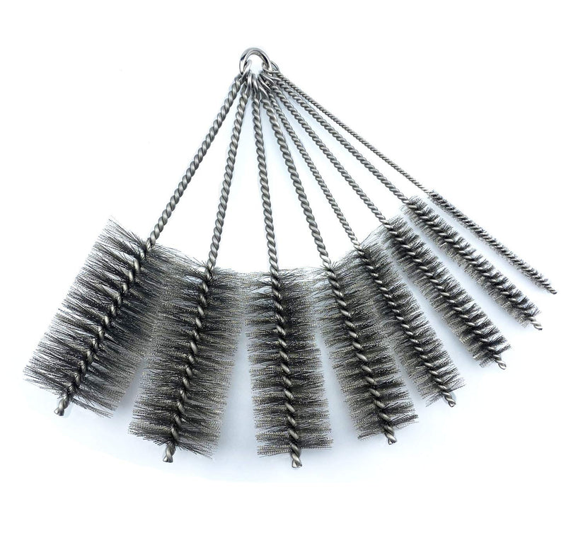 Pipe Cleaning Brush Set Stainless Steel Bristles, 8 Piece Variety Pack for Auto Parts, Bottles, Guns, Tubes, Etc. 12 Black