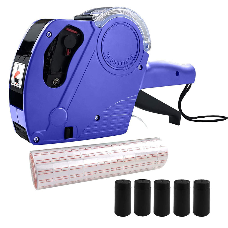 MX-5500 8 Digits Price Tag Gun with 5000 White Sticker Labels and 5 Extra Inker, Price Gun with Labels Kit, Label Maker Pricing Gun Kit, Numerical Tag Gun for Office, Grocery Store Marking (Blue) Blue