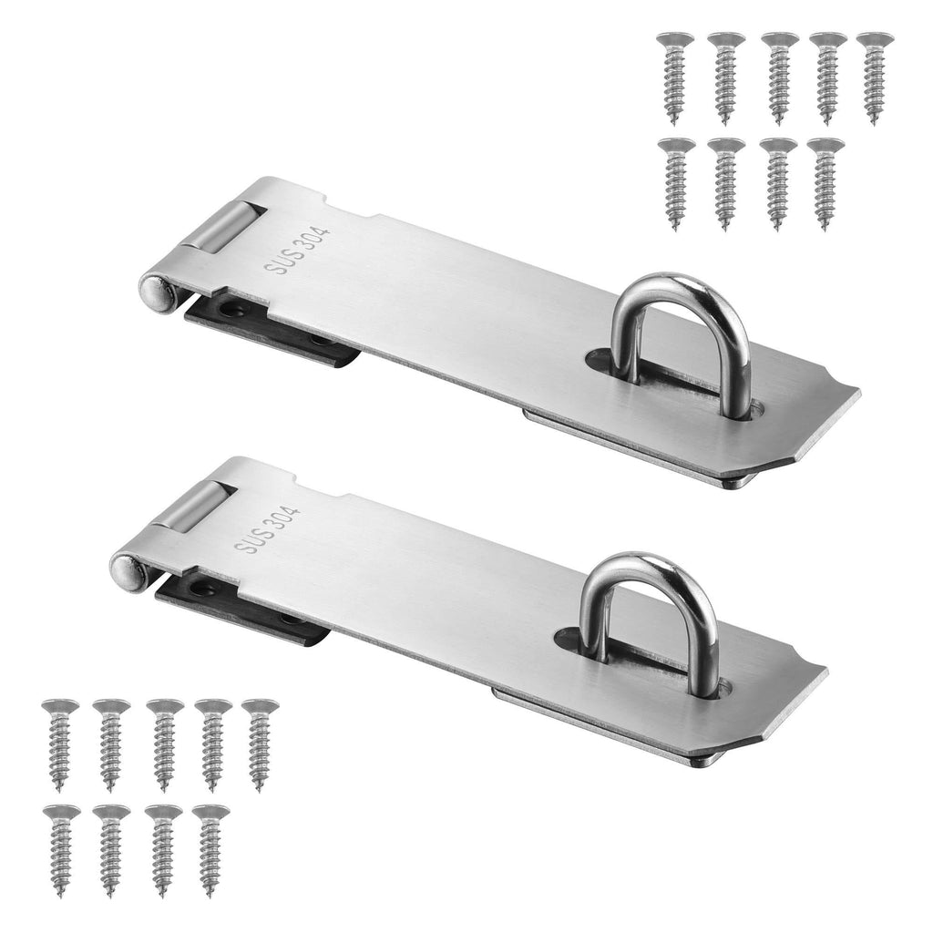 Mangsen 2 Pack Door Hasp Latch Lock 5 Inch Stainless Steel Safety Packlock Clasp Thick Door Gate Lock Hasp with Screws Brushed Finish for Furniture Silver