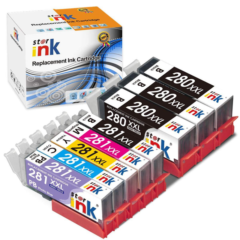 St@r Ink Compatible Ink Cartridge Replacement for Canon PGI-280 CLI-281 XXL 280xl 281xl for TS8320 TS9120 TS8120 TS8220 TS8300 TS9100 TS8222 TS8322(3 PGBK,Photo Bule,Black Cyan Magenta Yellow, 8-Pack)
