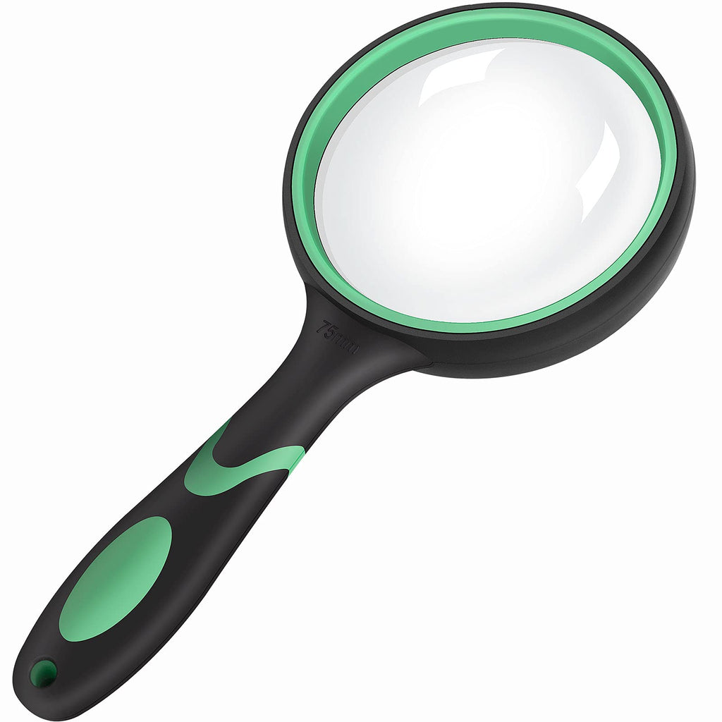 JIANYI Shatterproof Magnifying Glass 4X Handheld Reading Magnifier for Seniors & Kids, 75mm Large Magnifying Lens with Comfortable Rubber Handle for Reading and Hobbies