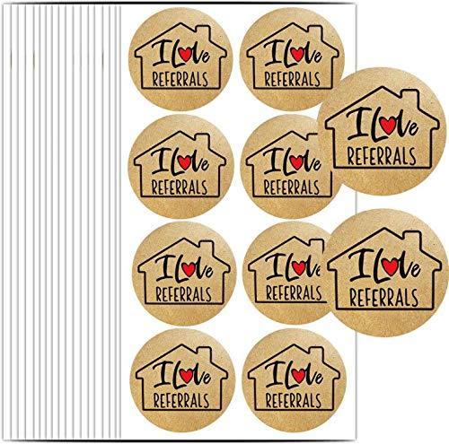 House Shaped I Love Referrals Sticker 1.5" - Natural Brown Kraft Real Estate Agents and Sales Supplies 504 Round Adhesive Labels (Brown）