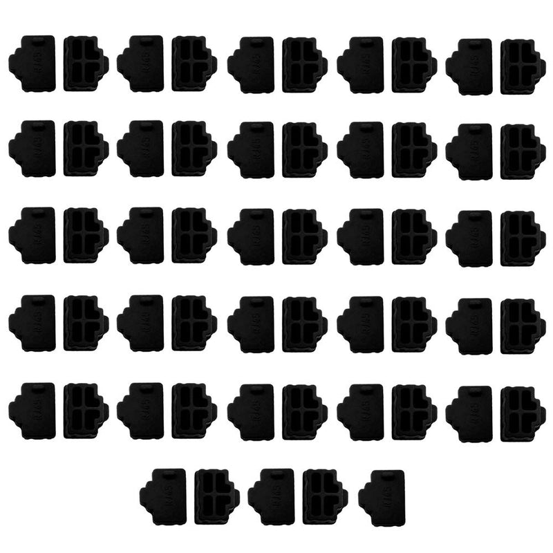 Silicone 55Pcs Ethernet Hub Port RJ45 Anti-Dust Cover Plugs Protector Stopper Cap for Female Port Black for TV,Computer,Other Devices.
