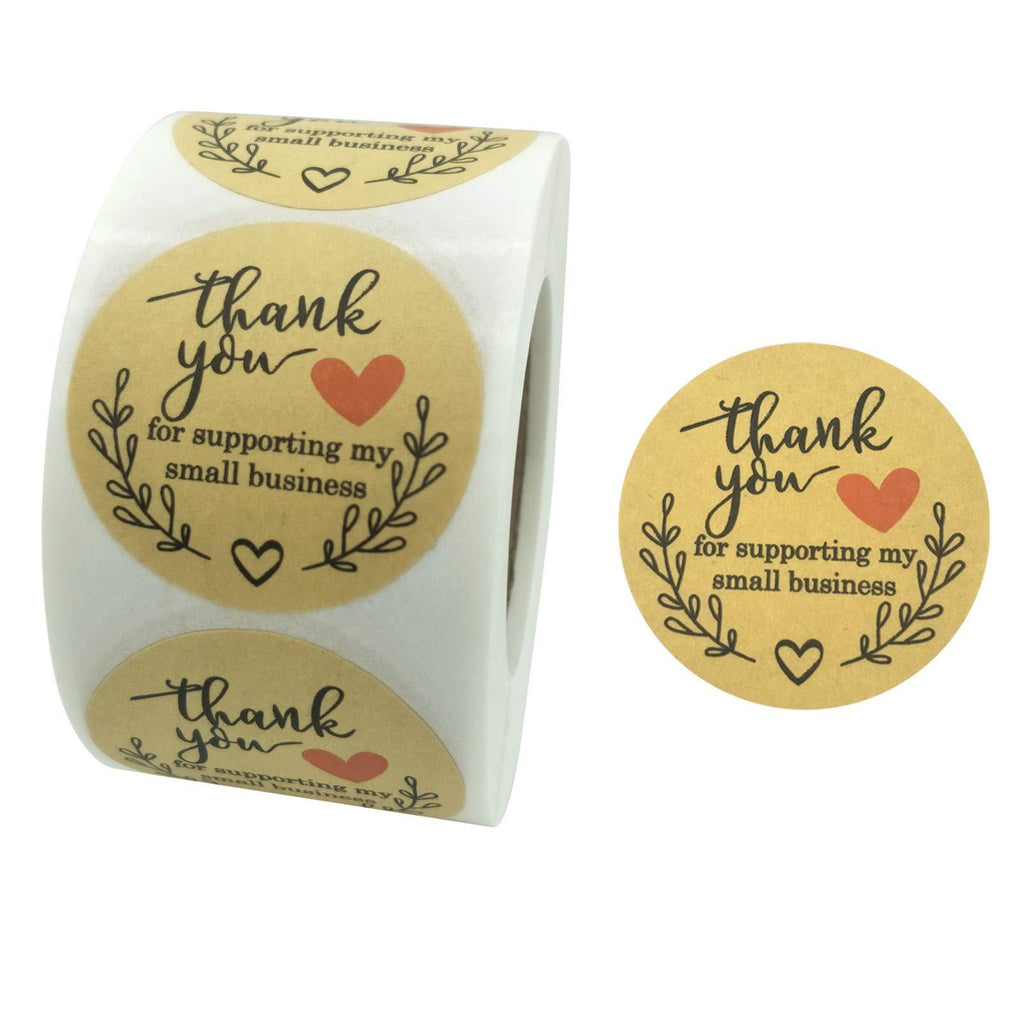 FUNWALTILES Thank You for Supporting My Small Business 500pcs Kraft Paper Gift Decoration Envelop Seals Roll Labels Sticker Round 1" 1 inch