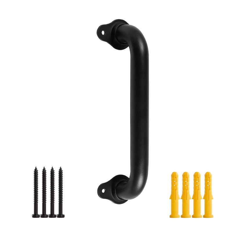 Purife 12 Inch Metal Industrial Pipe Wall Handrail - Pipe Barn Door Pull Handle, Staircase Steps Handrail, Indoor & Outdoor Deck Hand Rail, Safety Grab Bar (Matte Black) Style A