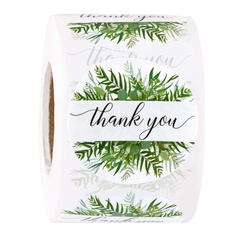 WRAPAHOLIC Thank You Business Stickers - Greenery Botanical Design Gift Wrap Stickers, Shipping Stickers - 2 x 2 Inch 500 Total Labels Thank You - Leaf